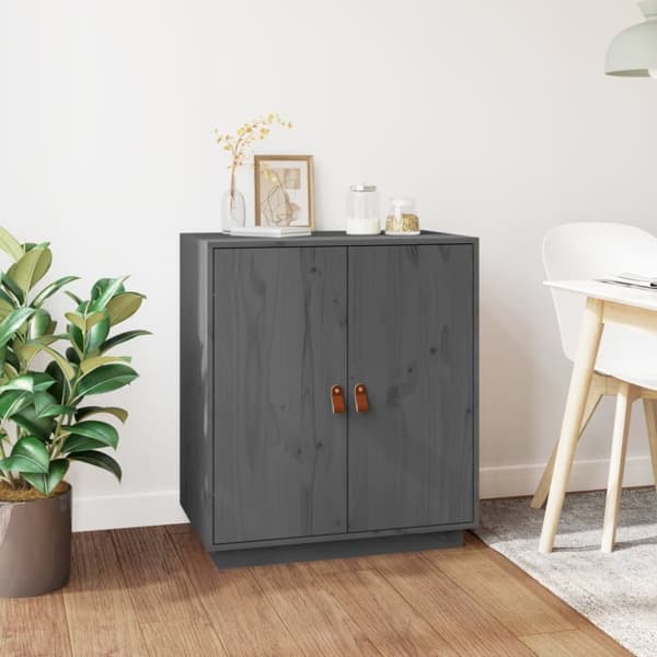 vidaXL skænk 65,5x40x75 cm massivt fyrretræ grå