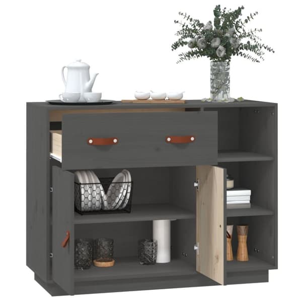 vidaXL skænk 98,5x40x75 cm massivt fyrretræ grå