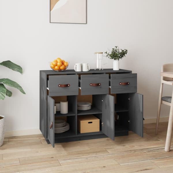 vidaXL skænk 100x40x75 cm massivt fyrretræ Grå