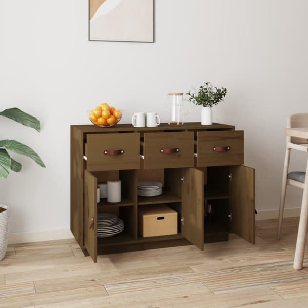 vidaXL skænk 100x40x75 cm massivt fyrretræ gyldenbrun
