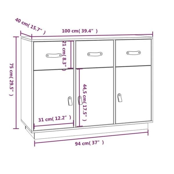 vidaXL skænk 100x40x75 cm massivt fyrretræ gyldenbrun