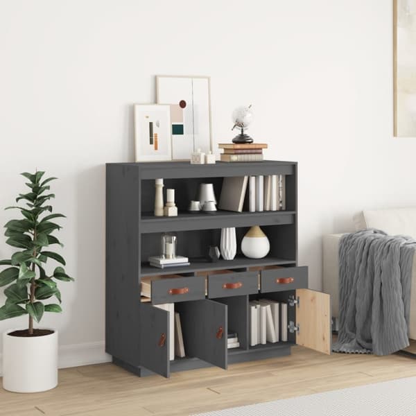 vidaXL højskab 100x40x108,5 cm massivt fyrretræ grå
