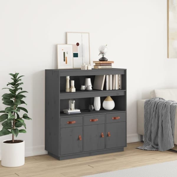 vidaXL højskab 100x40x108,5 cm massivt fyrretræ grå
