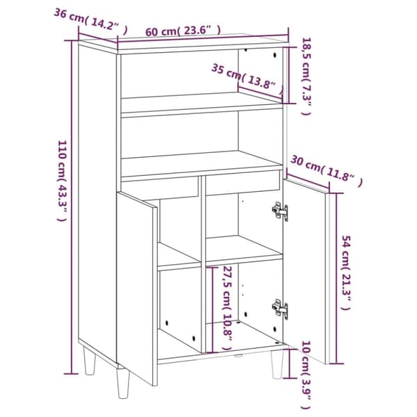 vidaXL skab 60x36x110 cm konstrueret træ Røget egetræ