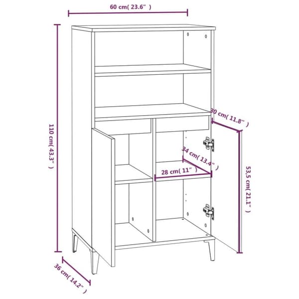 vidaXL skab 60x36x110 cm konstrueret træ hvid højglans