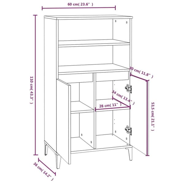 vidaXL skab 60x36x110 cm konstrueret træ brun egetræsfarve