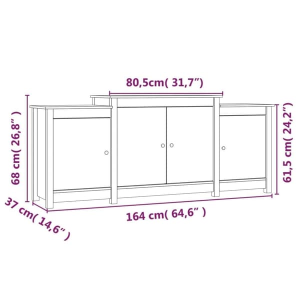 vidaXL Skjenk 164x37x68 cm heltre furu