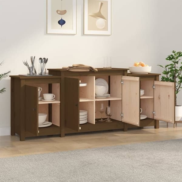 vidaXL skænk 164x37x68 cm massivt fyrretræ gyldenbrun