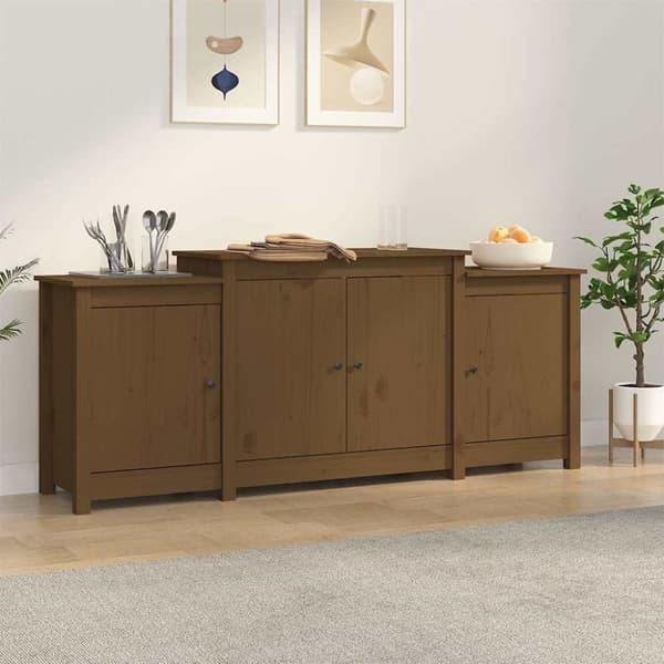 vidaXL skænk 164x37x68 cm massivt fyrretræ gyldenbrun