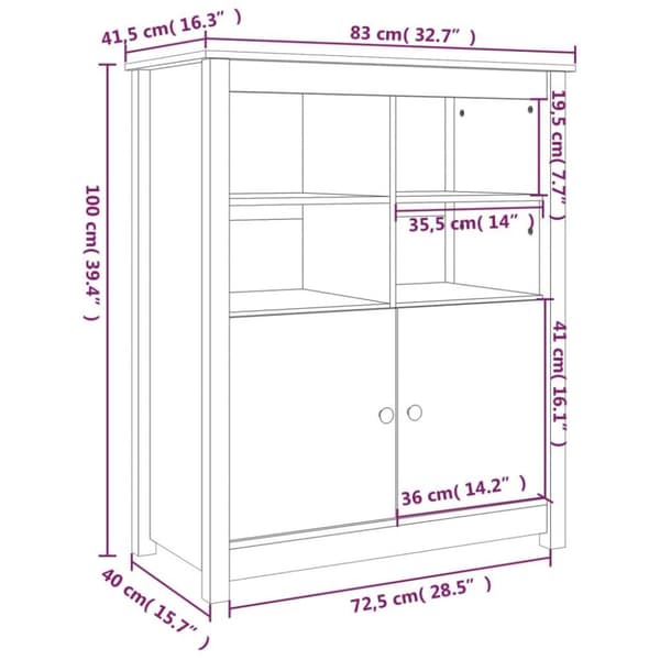 vidaXL Skänk honungsbrun 83x41,5x100 cm massiv furu