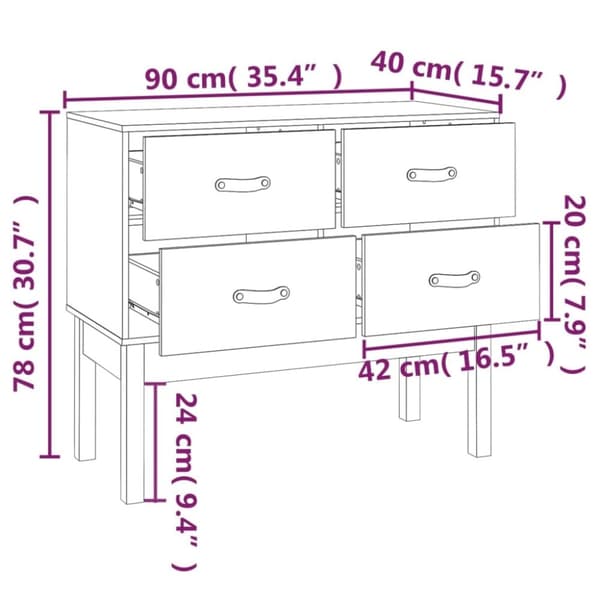 vidaXL Konsollskap grå 90x40x78 cm heltre furu