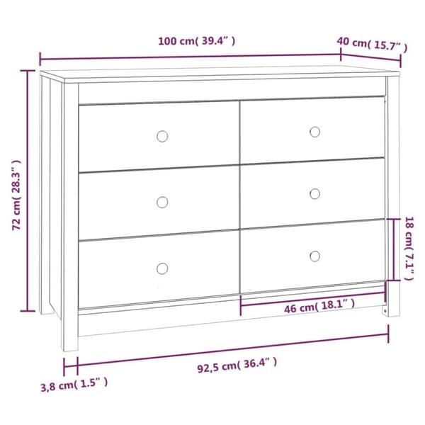 vidaXL Sidoskåp vit 100x40x72 cm massiv furu