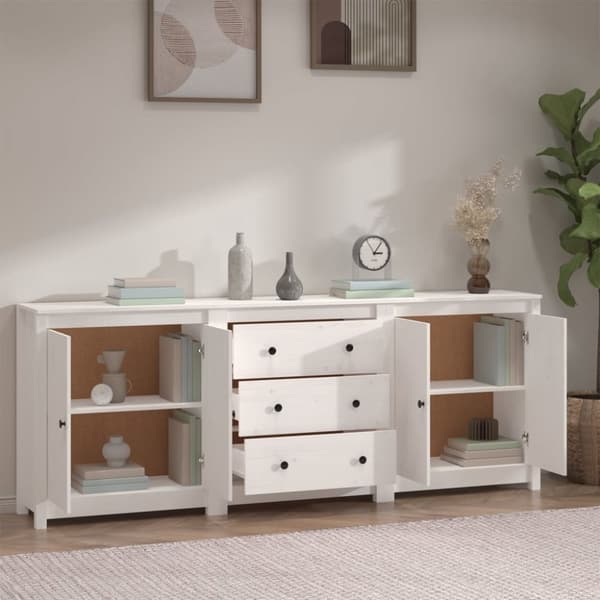 vidaXL Skjenk hvit 210x35x80 cm heltre furu