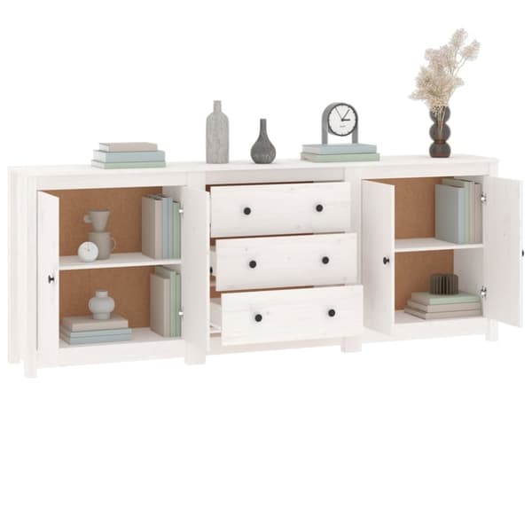 vidaXL Skjenk hvit 210x35x80 cm heltre furu