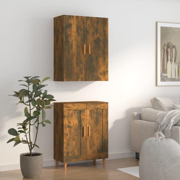 vidaXL Highboard røkt eik 70x34x180 cm konstruert tre