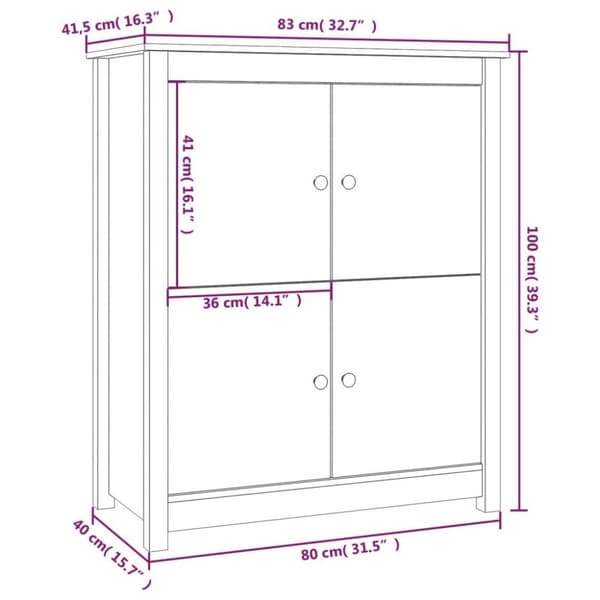 vidaXL skænk 83x41,5x100 cm massivt fyrretræ hvid