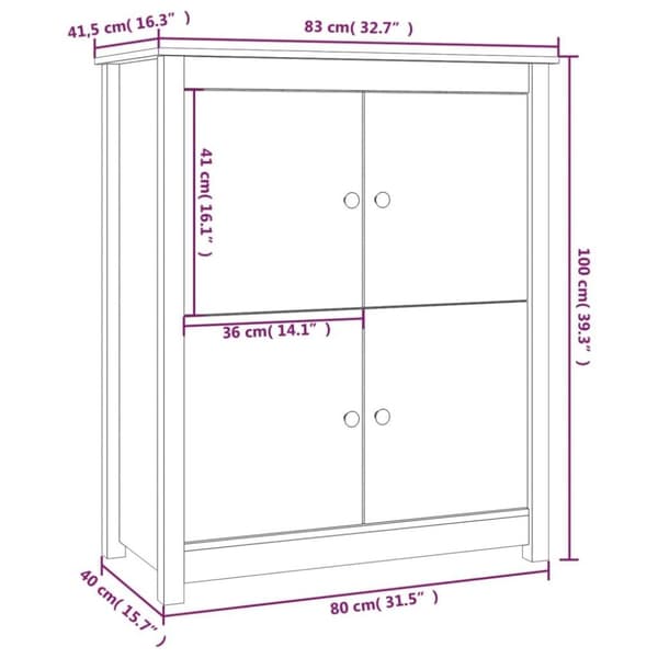 vidaXL skænk 83x41,5x100 cm massivt fyrretræ grå