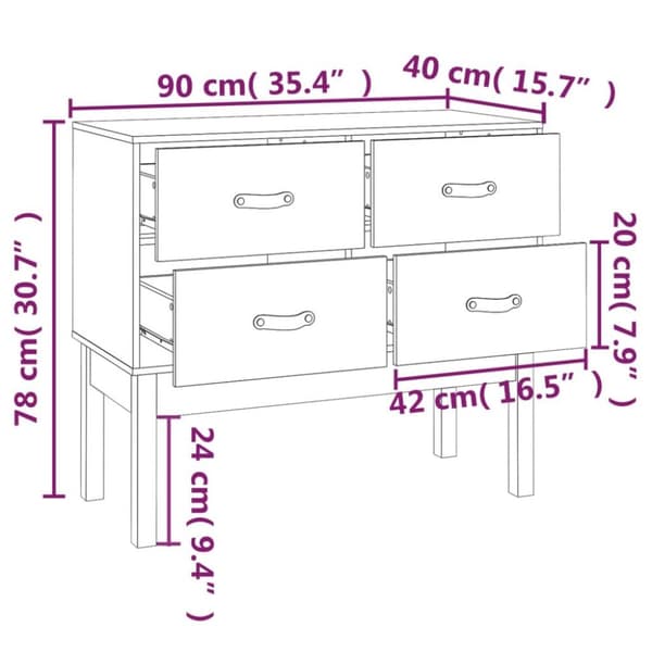 vidaXL konsolskab 90x40x78 cm massivt fyrretræ gyldenbrun