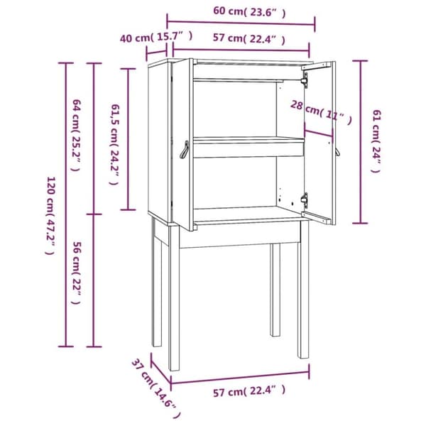 vidaXL højskab 60x40x120 cm massivt fyrretræ hvid