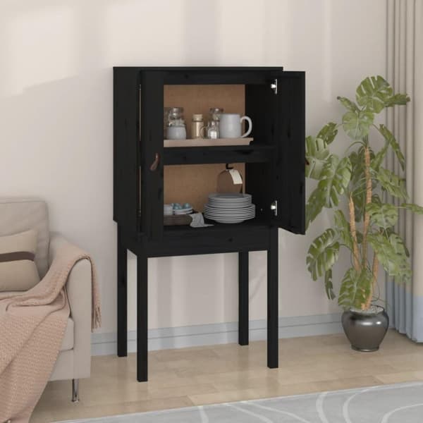 vidaXL højskab 60x40x120 cm massivt fyrretræ sort