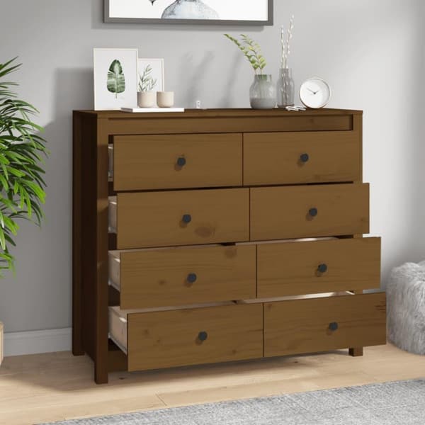 vidaXL kommode 100x40x90 cm massivt fyrretræ gyldenbrun