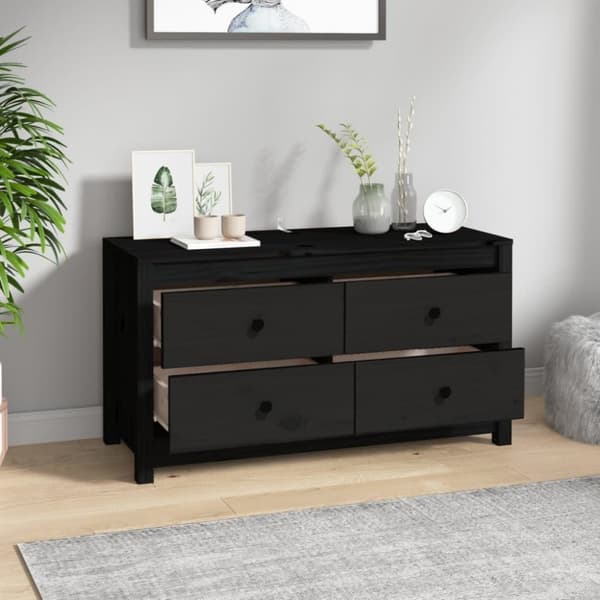 vidaXL kommode 100x40x54 cm massivt fyrretræ sort