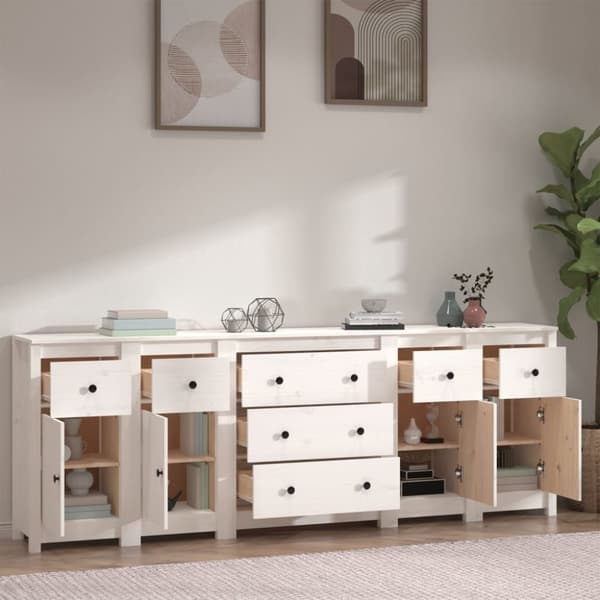 vidaXL skænk 230x35x80 cm massivt fyrretræ hvid