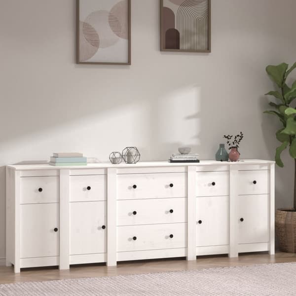 vidaXL skænk 230x35x80 cm massivt fyrretræ hvid