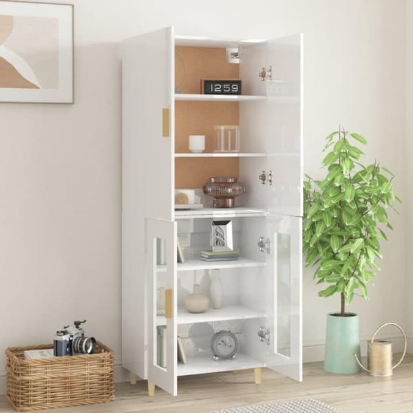 vidaXL højskab 69,5x34x180 cm konstrueret træ hvid højglans
