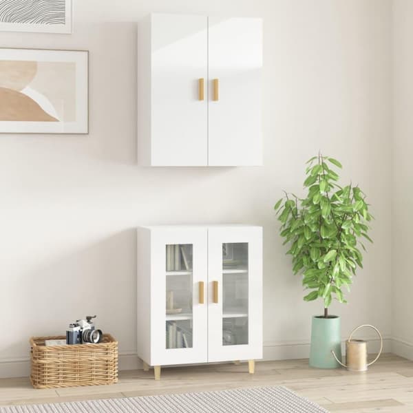 vidaXL højskab 69,5x34x180 cm konstrueret træ hvid højglans