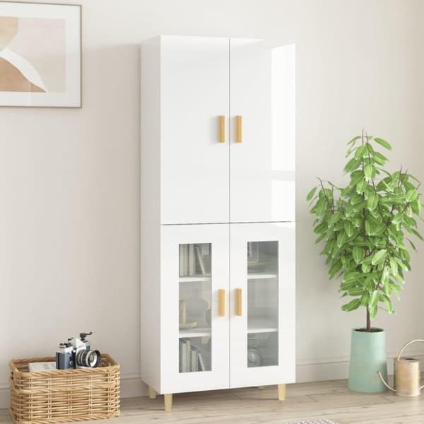 vidaXL højskab 69,5x34x180 cm konstrueret træ hvid højglans