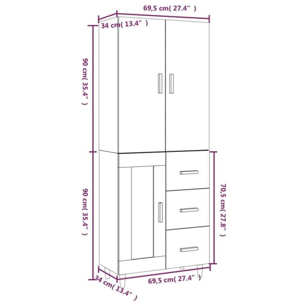 vidaXL Kaappi Sonoma tammi 69,5x34x180 cm tekninen puu