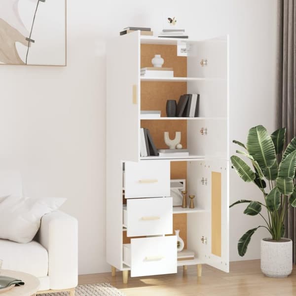vidaXL Highboard høyglans hvit 69,5x34x180 cm konstruert tre