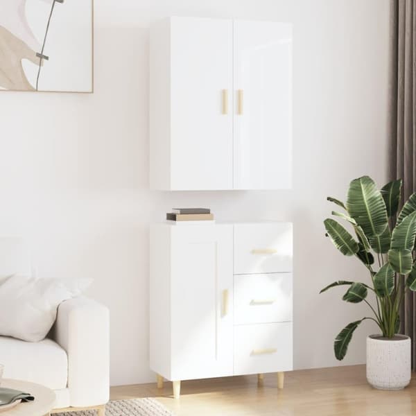 vidaXL Highboard høyglans hvit 69,5x34x180 cm konstruert tre