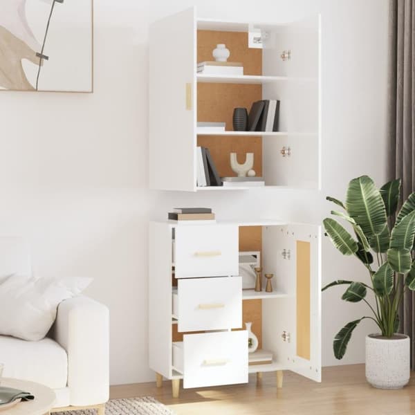 vidaXL Highboard høyglans hvit 69,5x34x180 cm konstruert tre