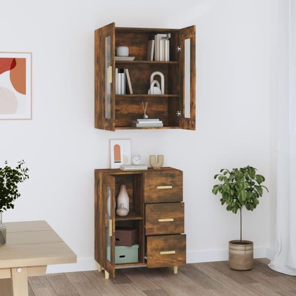 vidaXL Highboard røkt eik 69,5x34x180 cm konstruert tre