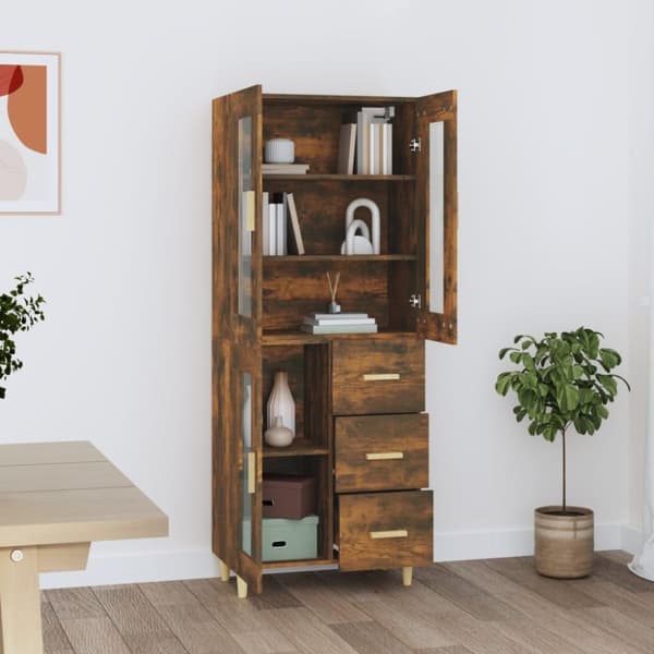 vidaXL Highboard røkt eik 69,5x34x180 cm konstruert tre