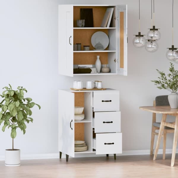 vidaXL Highboard høyglans hvit konstruert tre