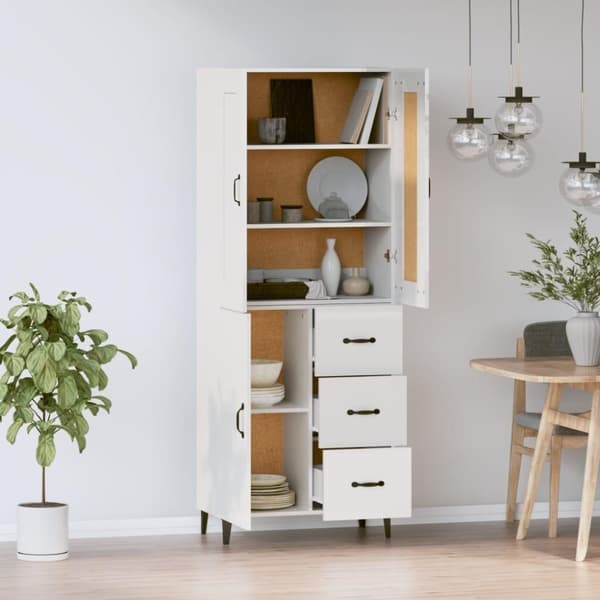 vidaXL Highboard høyglans hvit konstruert tre