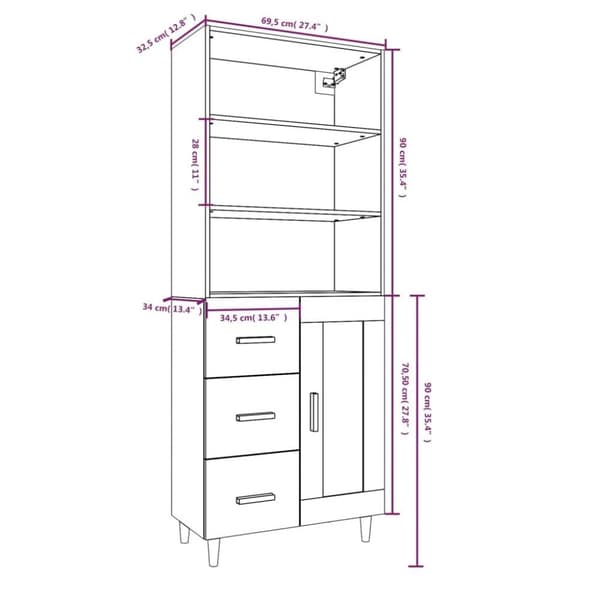 vidaXL Highboard grå sonoma konstruert tre