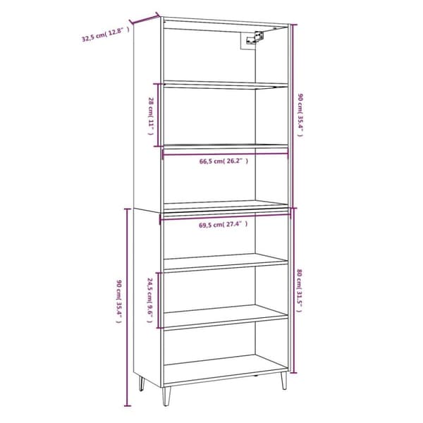 vidaXL Highboard brun eik konstruert tre