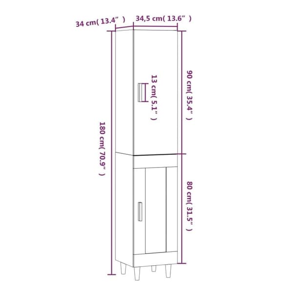 vidaXL Highboard røkt eik 34,5x34x180 cm konstruert tre