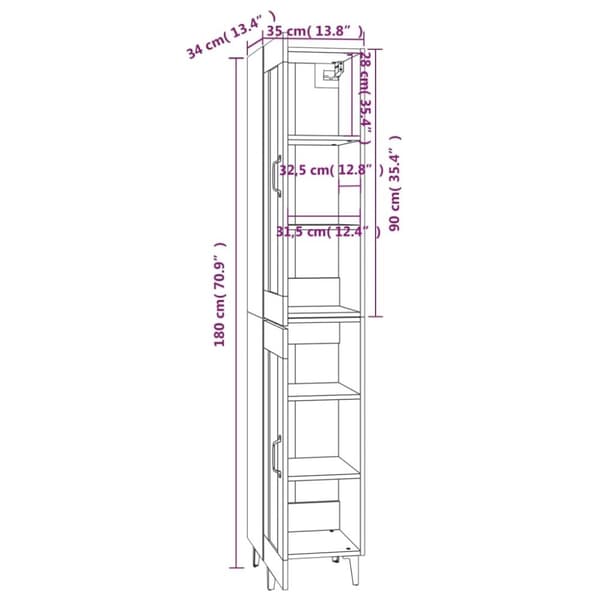 vidaXL Highboard betonggrå 35x34x180 cm konstruert tre