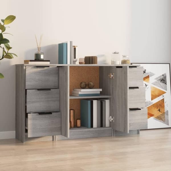 vidaXL Senkit 3 kpl harmaa Sonoma tekninen puu