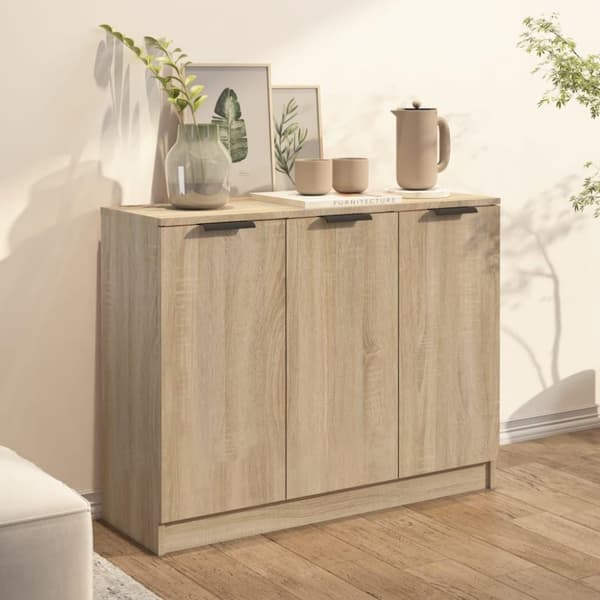 vidaXL skænk 90,5x30x70 cm konstrueret træ sonoma-eg