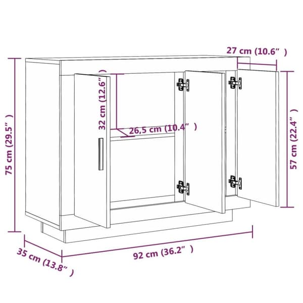 vidaXL skænk 92x35x75 cm konstrueret træ hvid