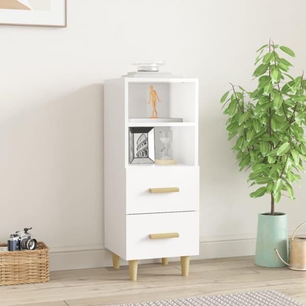 vidaXL skænk 34,5x34x90 cm konstrueret træ hvid højglans