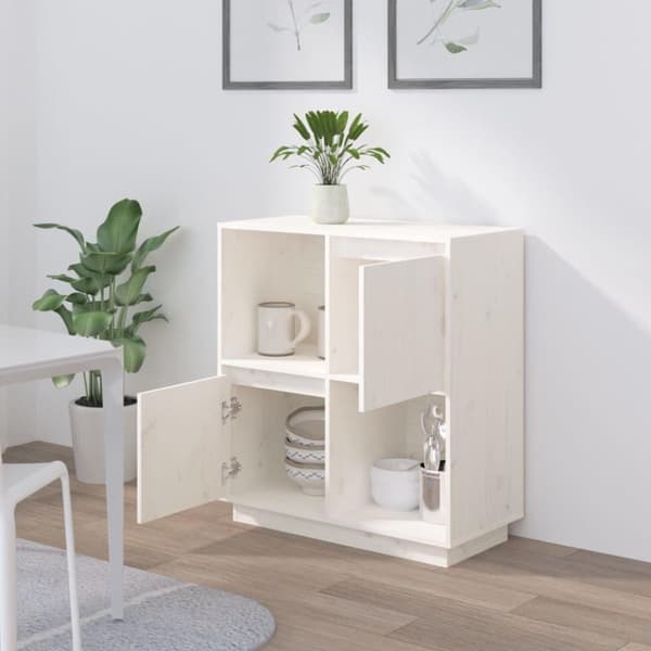 vidaXL skænk74x35x80 cm massivt fyrretræ hvid