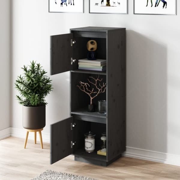 vidaXL skænk 38x35x117 cm massivt fyrretræ grå