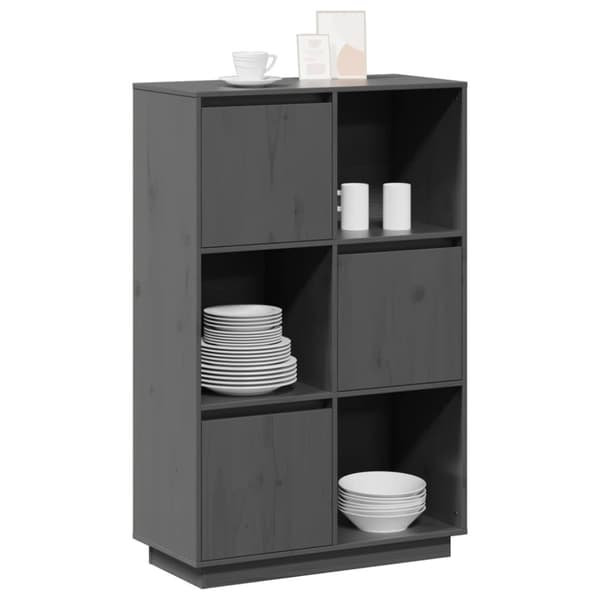 vidaXL højskab 74x35x117 cm massivt fyrretræ grå